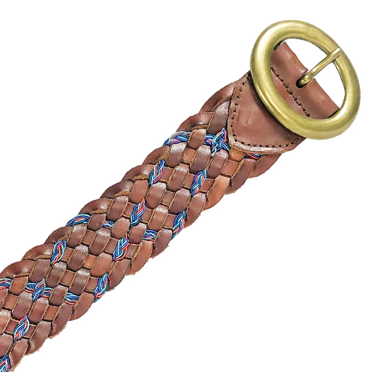 Custom Wholesale Vegan Cow Leather Canvas Mens Colorful Braided Waist Belt