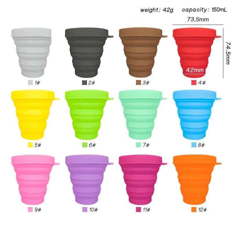 Colorful Silicone Folding Telescopic Custom Water Cup Travel Collapsible Silicone Coffee Mug Cup