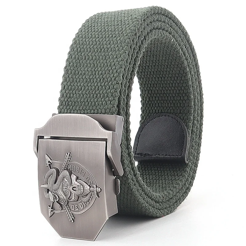 Fashion Engraved Buckle Colors Braided Polyester Ratchet Canvas Tactical Belts for Man