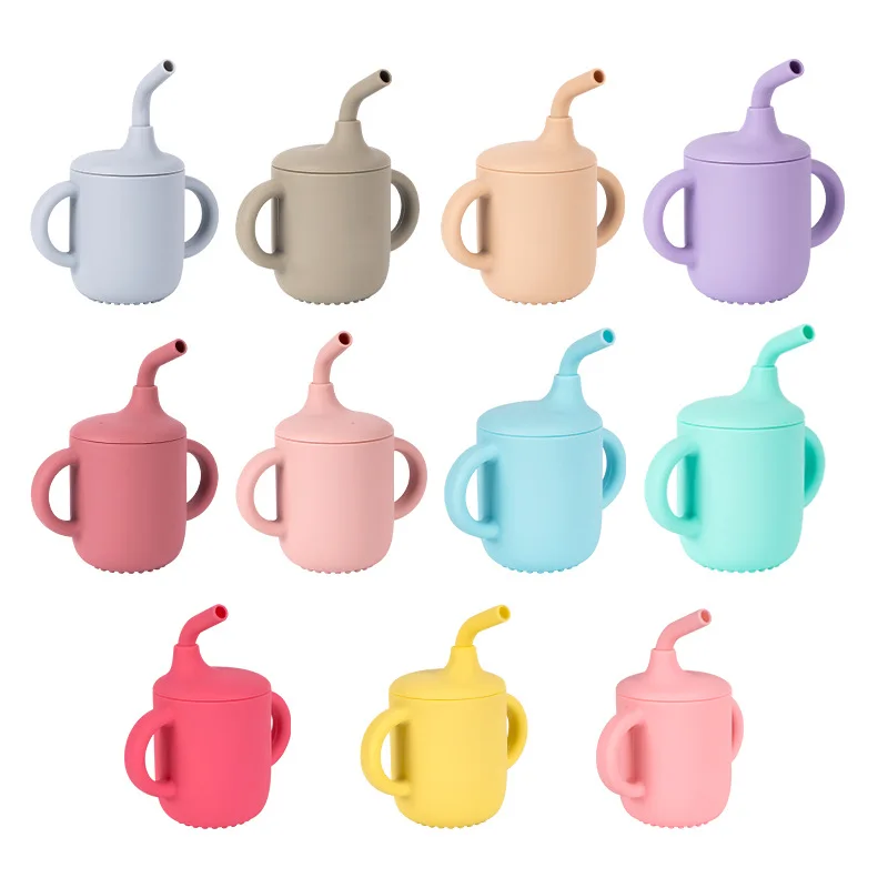 2024 NEW Custom Color BPA Free Silicone Baby Training Cup Kids Sippy Cup with Lid and Straw Baby Cups