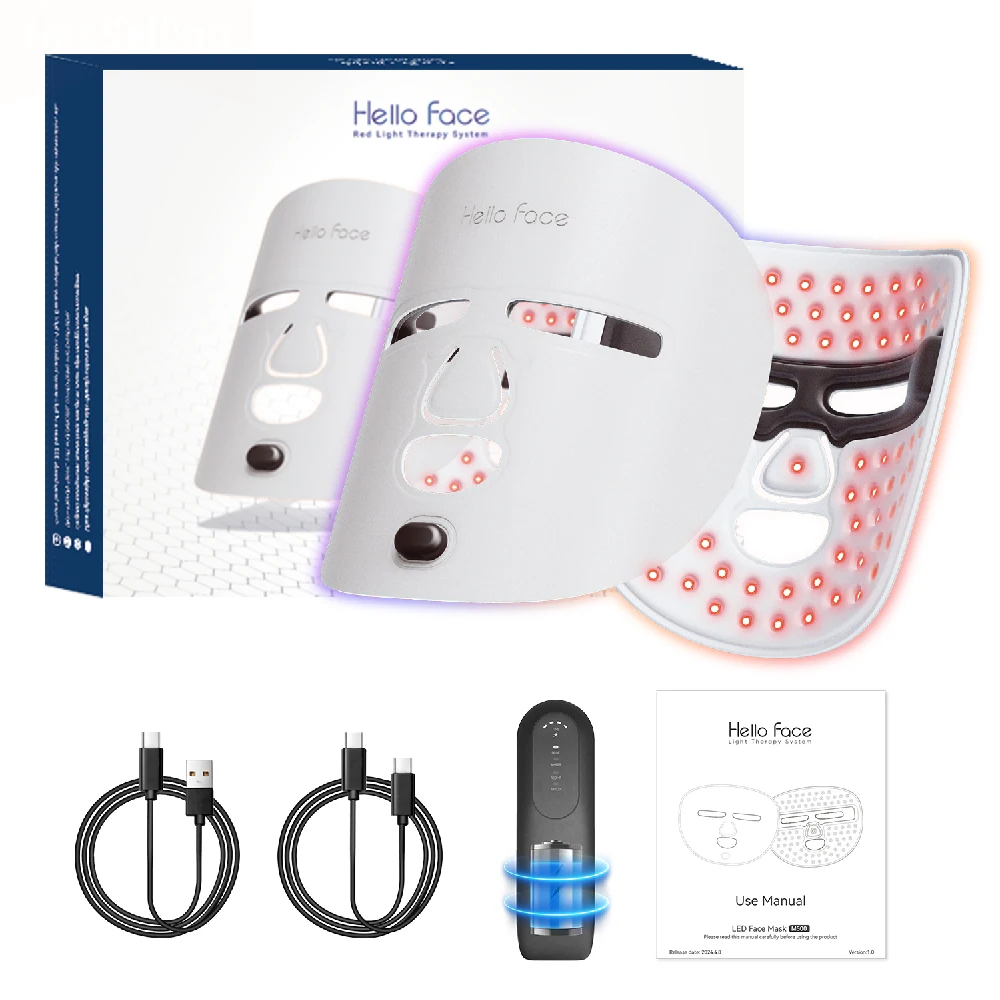 Hello Face Leather Led Light Therapy Facial Mask Red Light Therapy 660nm 850nm Red Near Infrared For Beauty Products