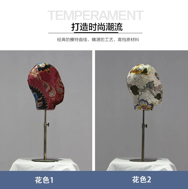 high quality fabric covered wrapped wig fiberglass head mannequin head fashion with adjustable stand for hat scarf display