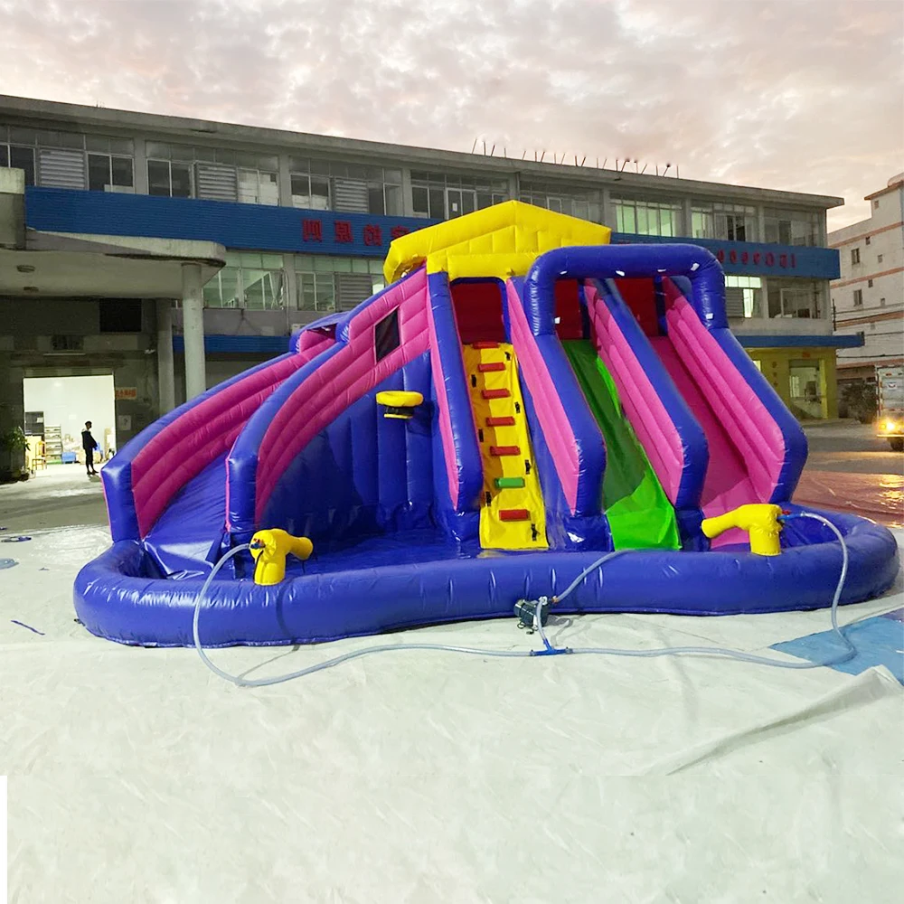Cheap prices water park slides inflatable games with water splash for kids