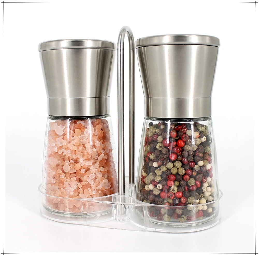 amazon hot sale  manual salt and pepper mill set  with metal holder