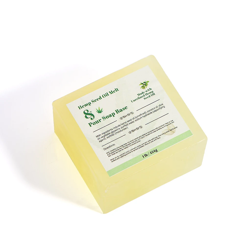 Custom 1LB 454g Square-Shaped Transparent Hemp Seed Oil Soap Base for Soap Making