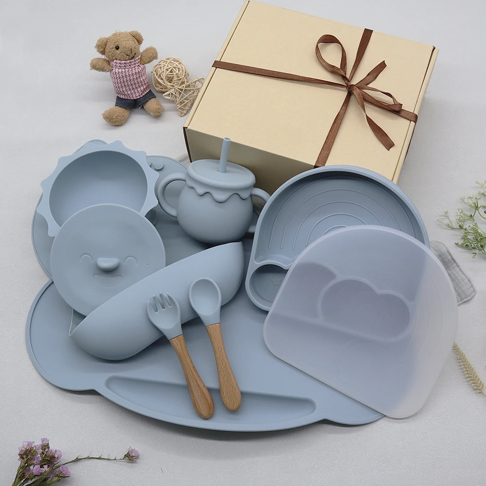 Food Grade BPA Free Divided Kids Feeding Set Baby Silicone Suction Plate