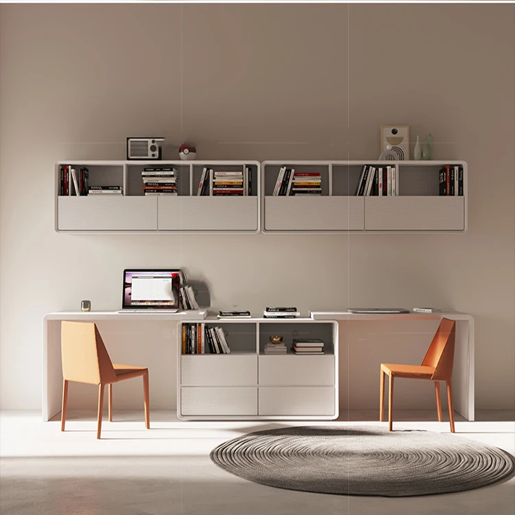 Multi-purpose Modern Double Computer Desk Storage Racks Cabinet Wooden Desk Top Study Table Home Office Furniture with chair