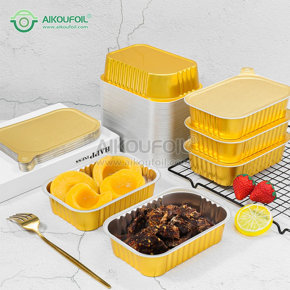 Aikou wholesale foil lunch boxes pans food baking trays cups packaging disposable aluminum containers with lids