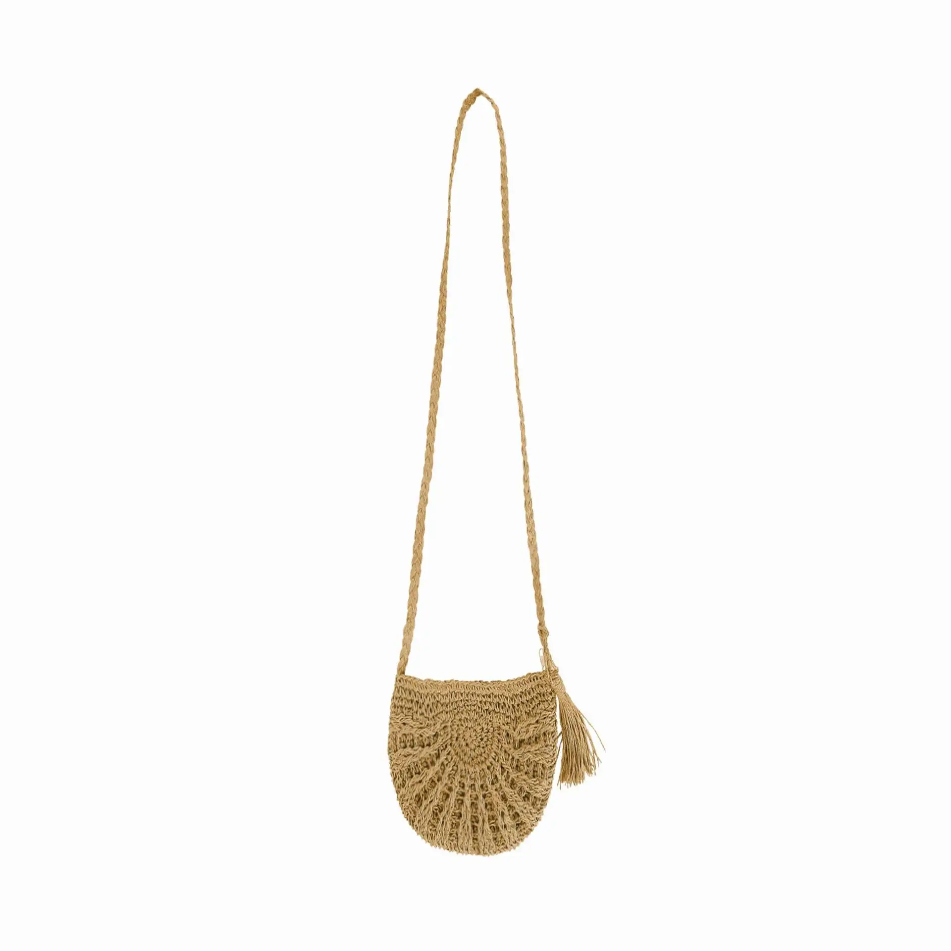 
Moon Bag Photo Beach Arc Korean Mini Mobile Phone handbag Tassel Hand Woven Straw 