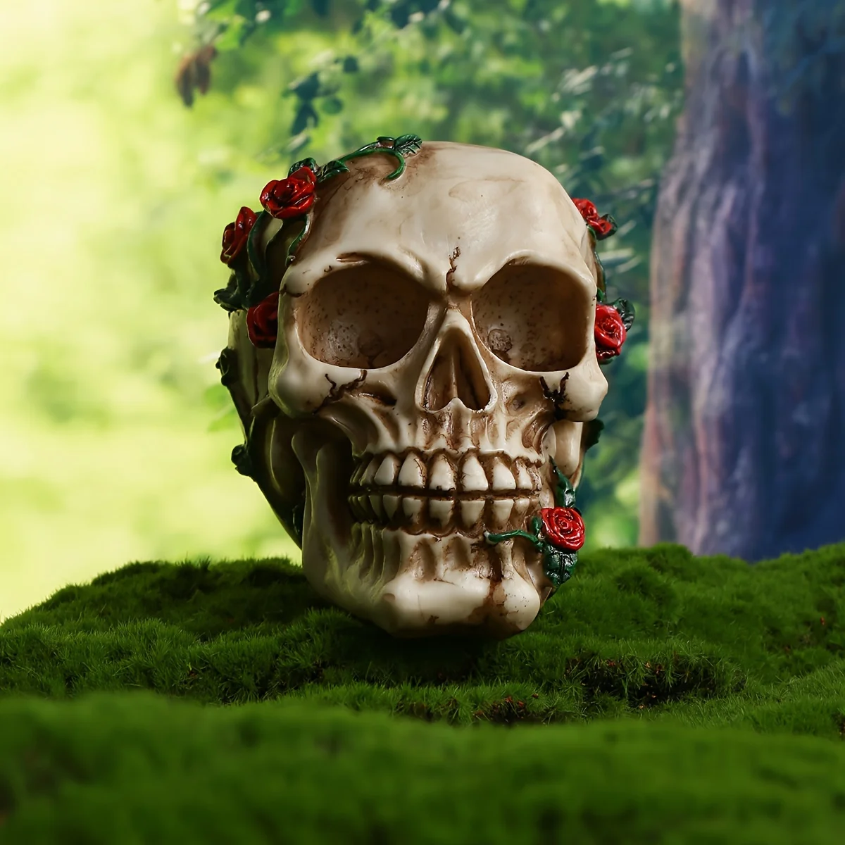 Exquisite New Arrival Resin Rose Skull Halloween Decoracion Skeleton Head Sculpture Resin Craft Accessories