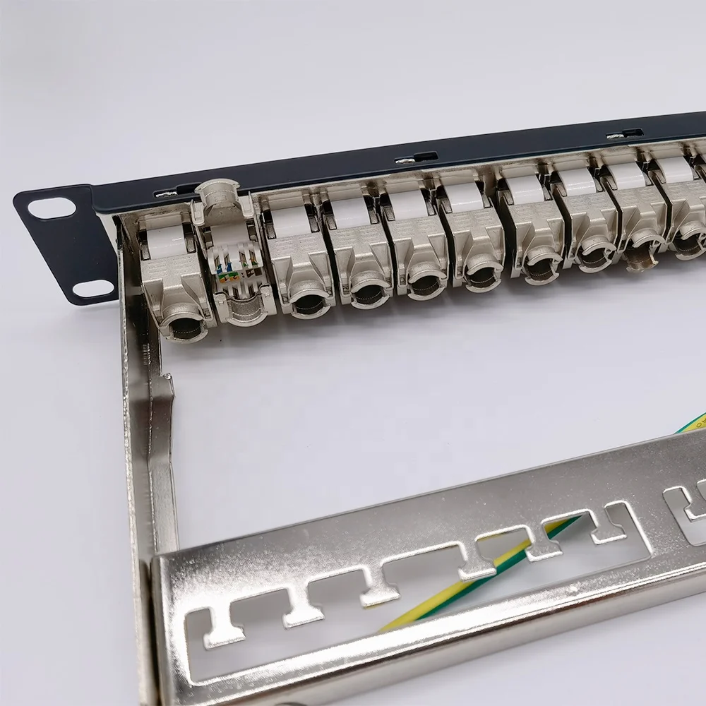 1U 24 Port Cat6a Shielded Patch Panel Loaded with STP Cat6a Keystone Jack