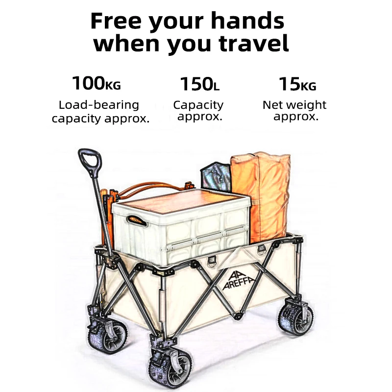AREFFA Collapsible Outdoor Utility Wagon With Folding Portable Garden Wagon Camping Wagon Cart