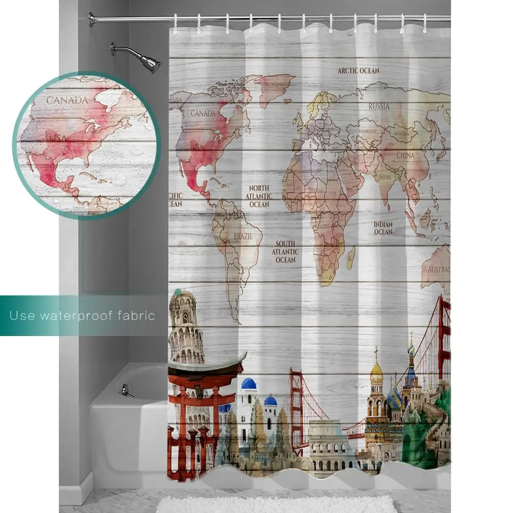 personalized kids free hooks shower curtain bathroom set world map