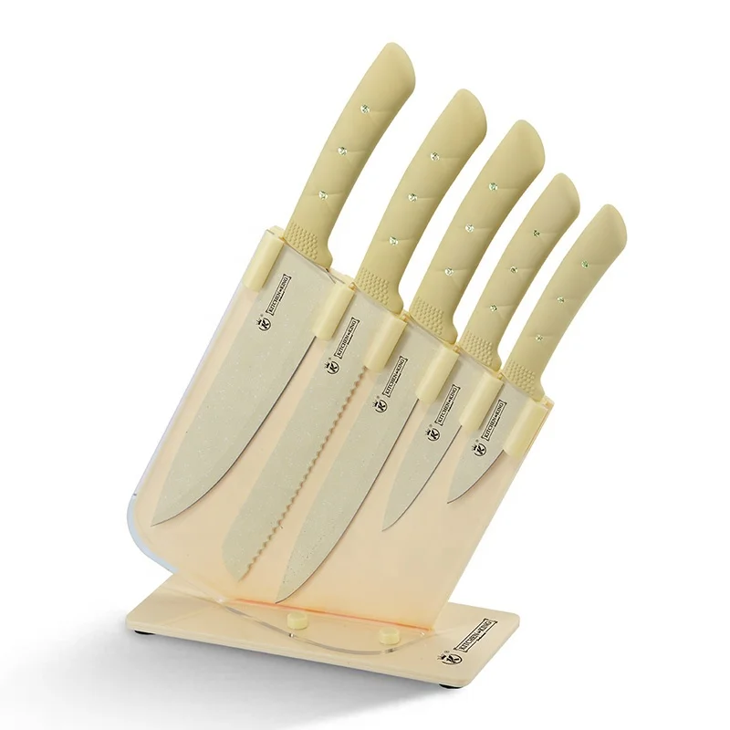 Модная Хрустальная резиновая ручка 6 шт. Набор ножей с акриловой подставкой