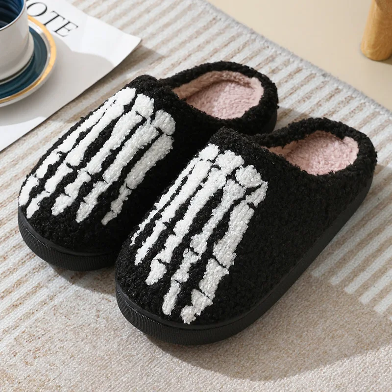 Export cross-border cotton slippers for indoor home use anti-slip autumn and winter black plush slippers for men and women