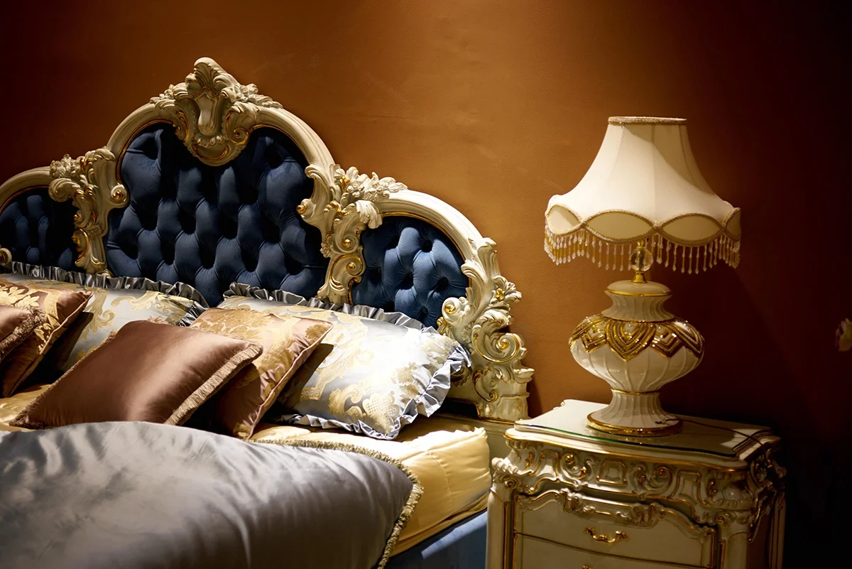 Royal luxury designs wooden french cream white rococo bedroom