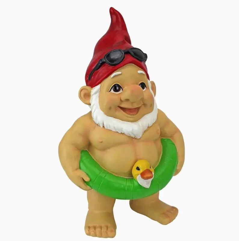 Cute Resin Sexy Garden Gnome Naked With Swing Ring  Statue Pool  Beach Decoration