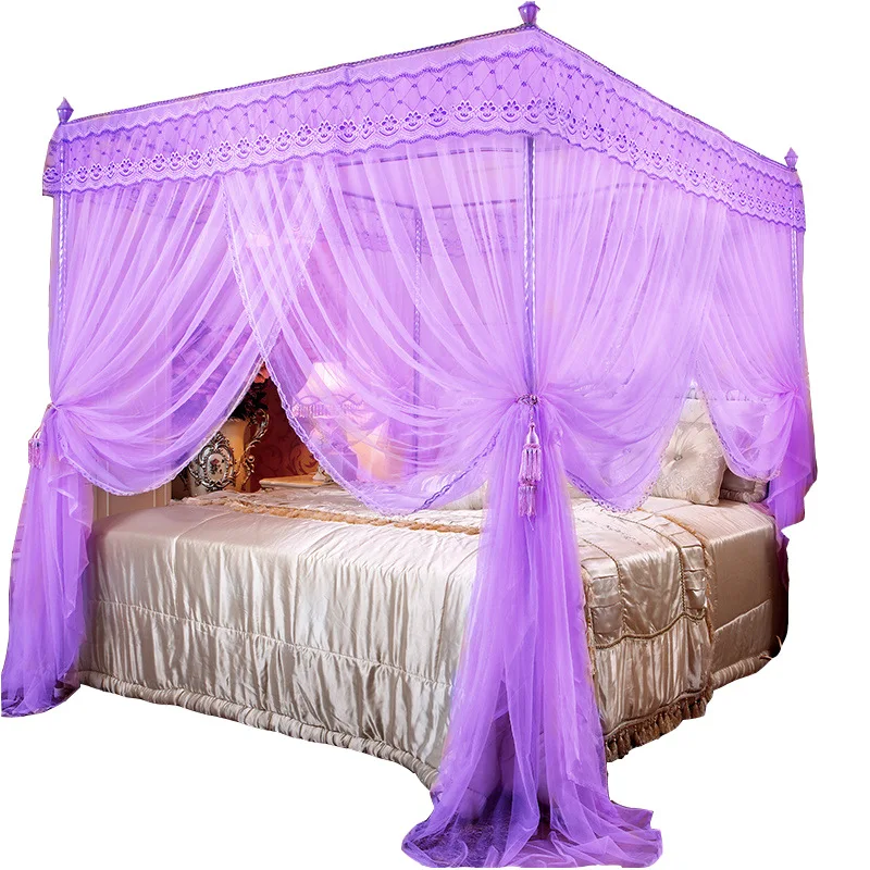 Three open door square top princess palace style mosquito net thickened stainless steel bracket dense mosquito net wholesale