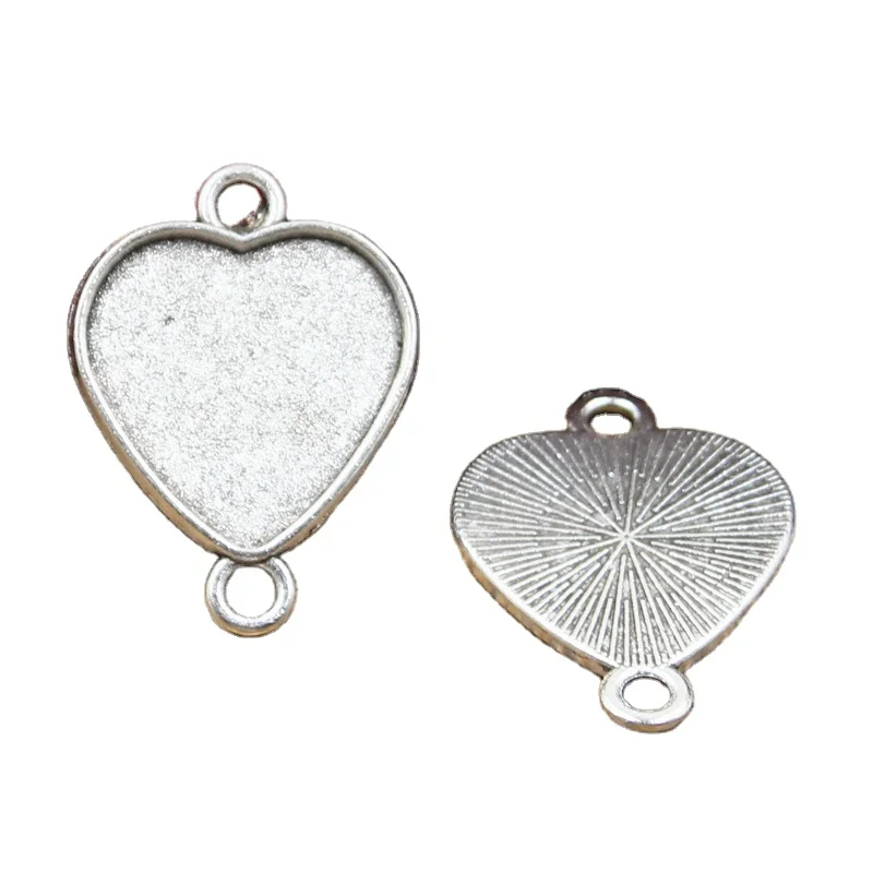 New Fashion 20mm Inner Size Antique Silver Bronze Classic simple heart double hanging Style Cabochon Base Setting Charms Pendant