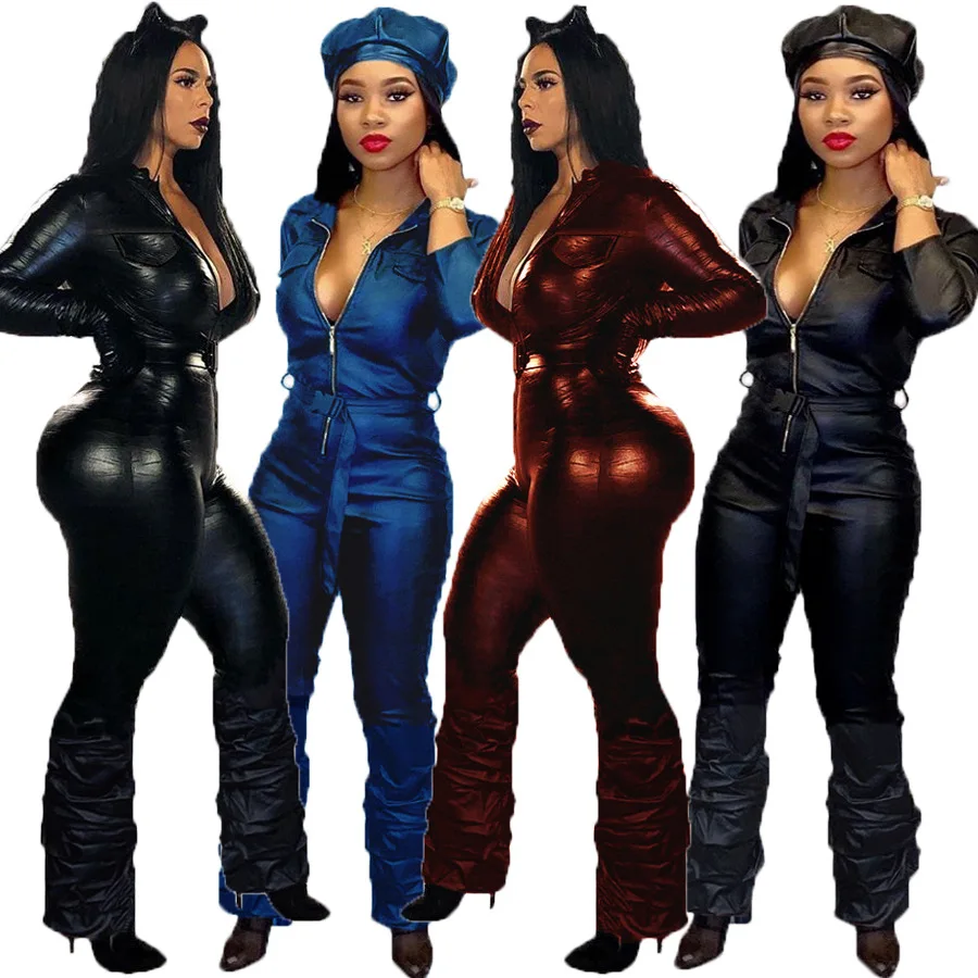 Leather jumpsuit MOQ 1PC jumpsuit leather New long pant jumpsuit