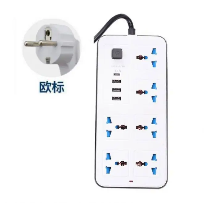 6 Outlets Surge Protector Socket 3 Usb+Type-c Port Socket Power Socket With 2m Bold Extension Cord