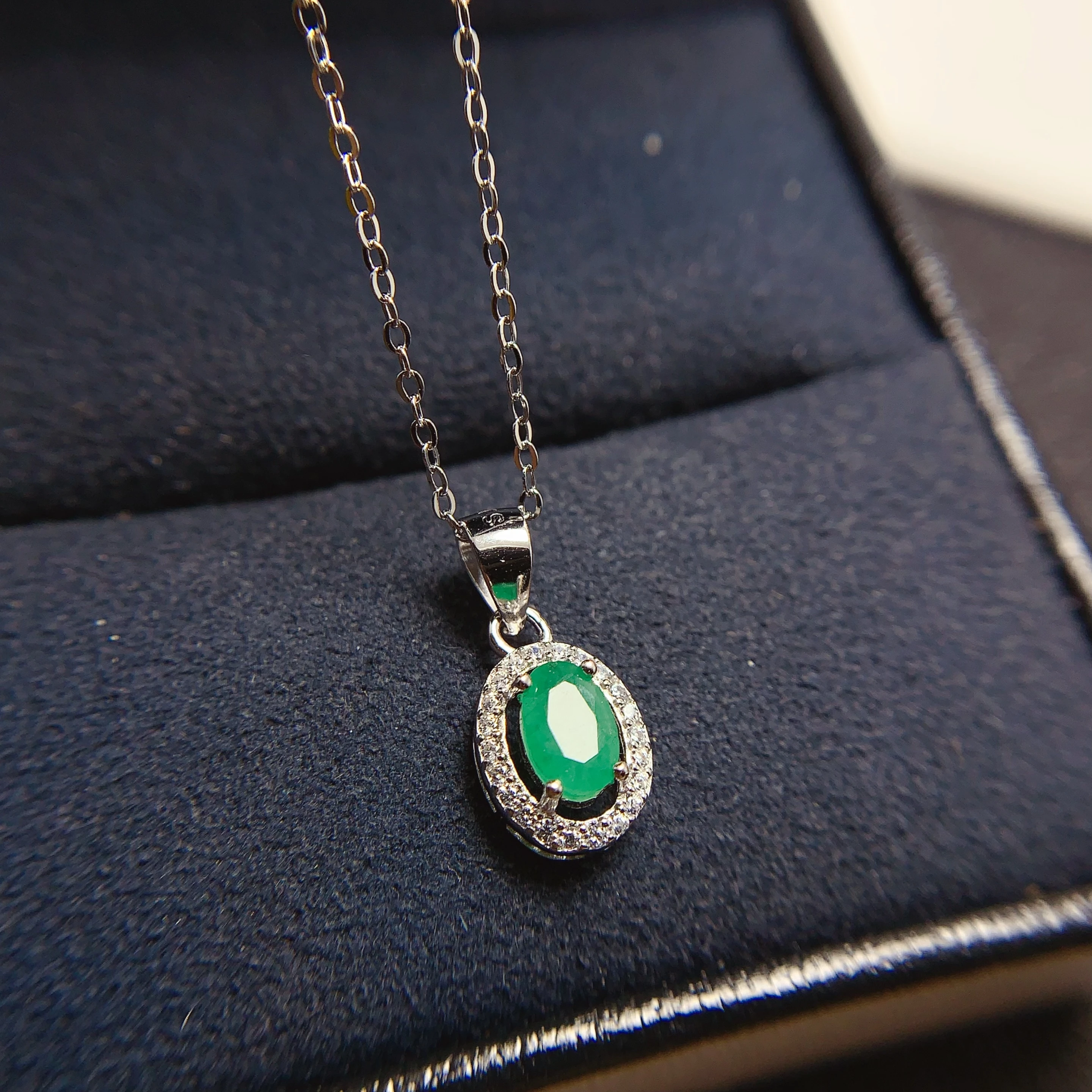 High Quality Indian 925 Silver Necklace Natural Emerald Jewelry Sets For Women