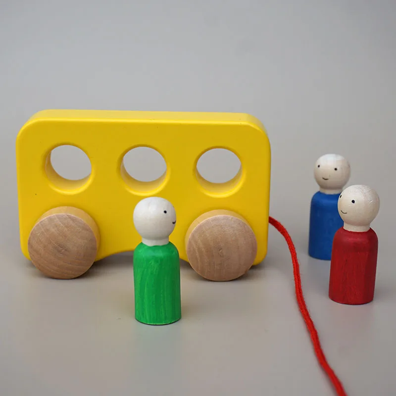 wooden baby toy wood rainbow car toys Wooden Pull Along car Toy For baby