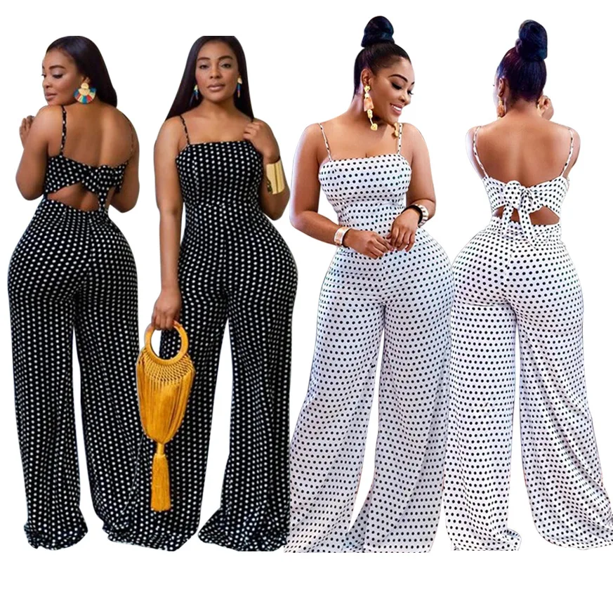 Hight quality wholesale price trendy casual polka dot wide leg jumpsuit playsuits for women
