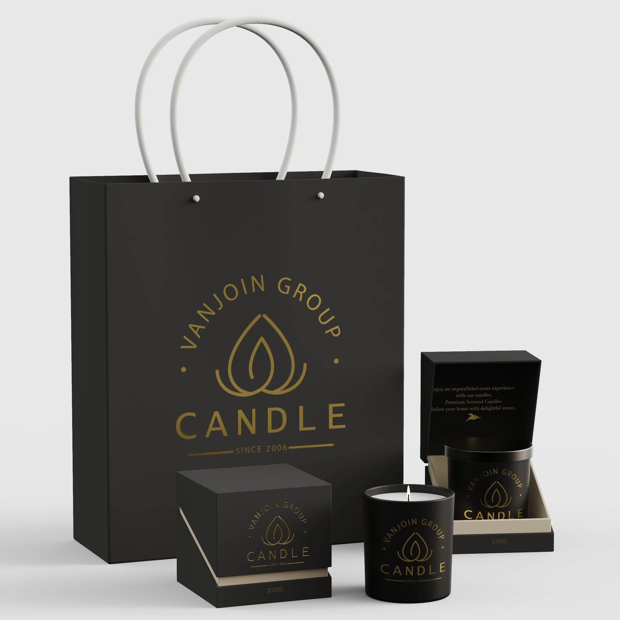 Custom Luxury Black Cylinder Cardboard Gift Box Tube Box packaging For Round Perfume Glass Bottle Scented product with Paper Bag