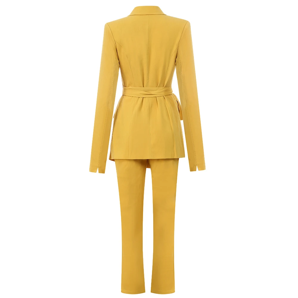 2020 New trendy polyester elegant yellow slim fit women blazer