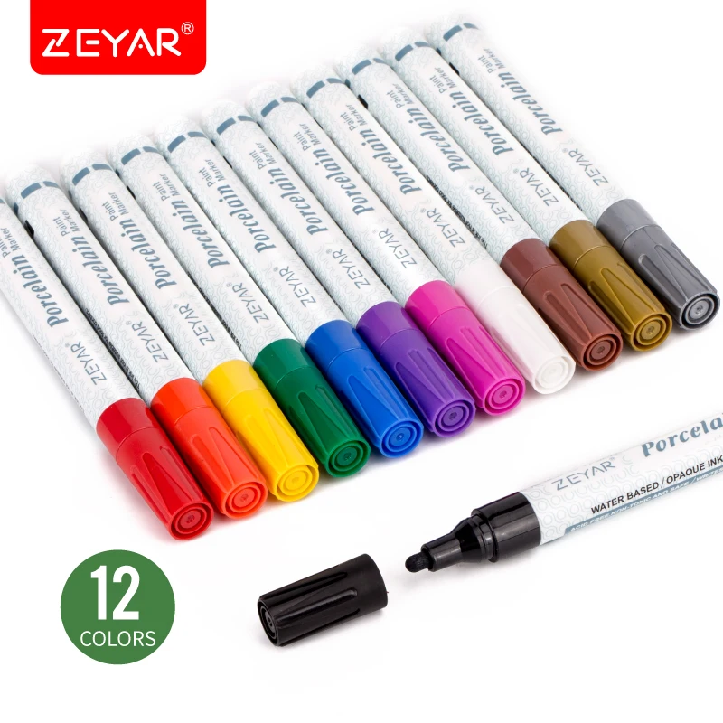 Customized ZEYAR Porcelain Paint Pens Medium Point Water Based Ink Paint Marker DIY on Mugs and other Ceramics for Permanent Col