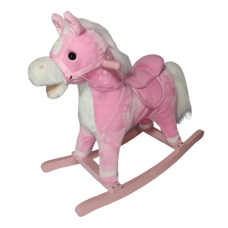 Customized color cute stuffed animal birthday gift wooden rocking horse plush toy for kids