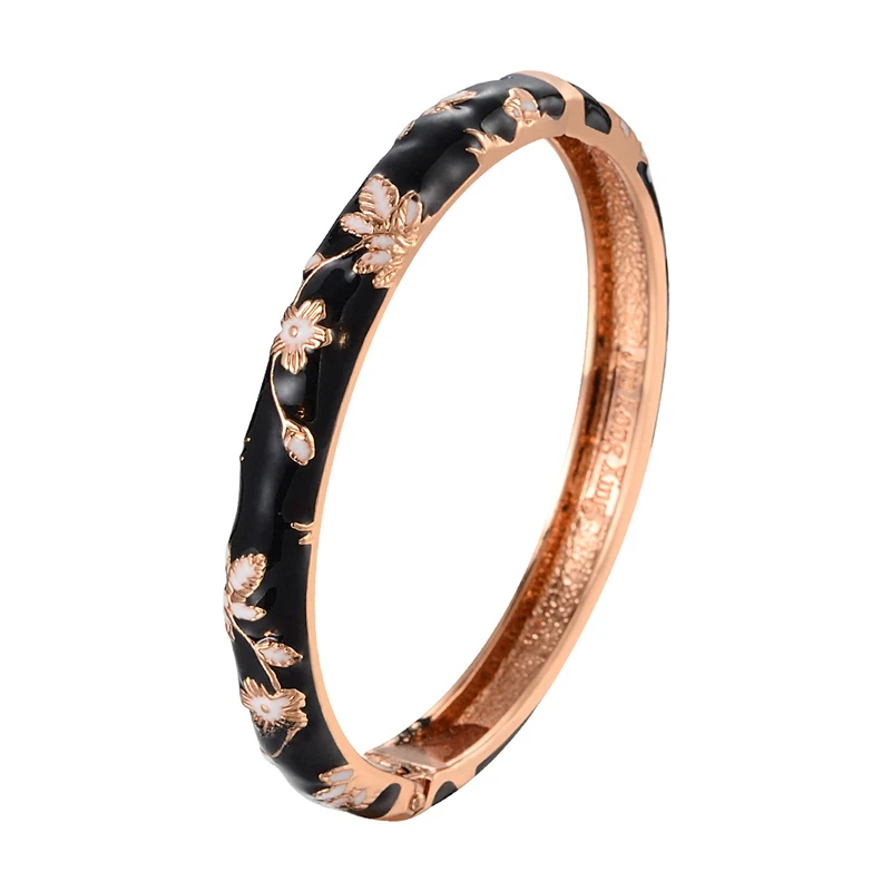 Wholesale Alloy Gold Plated Colorful Cloisonne Enamel Flower Bangle Bracelet for Ladies Jewelry Gift