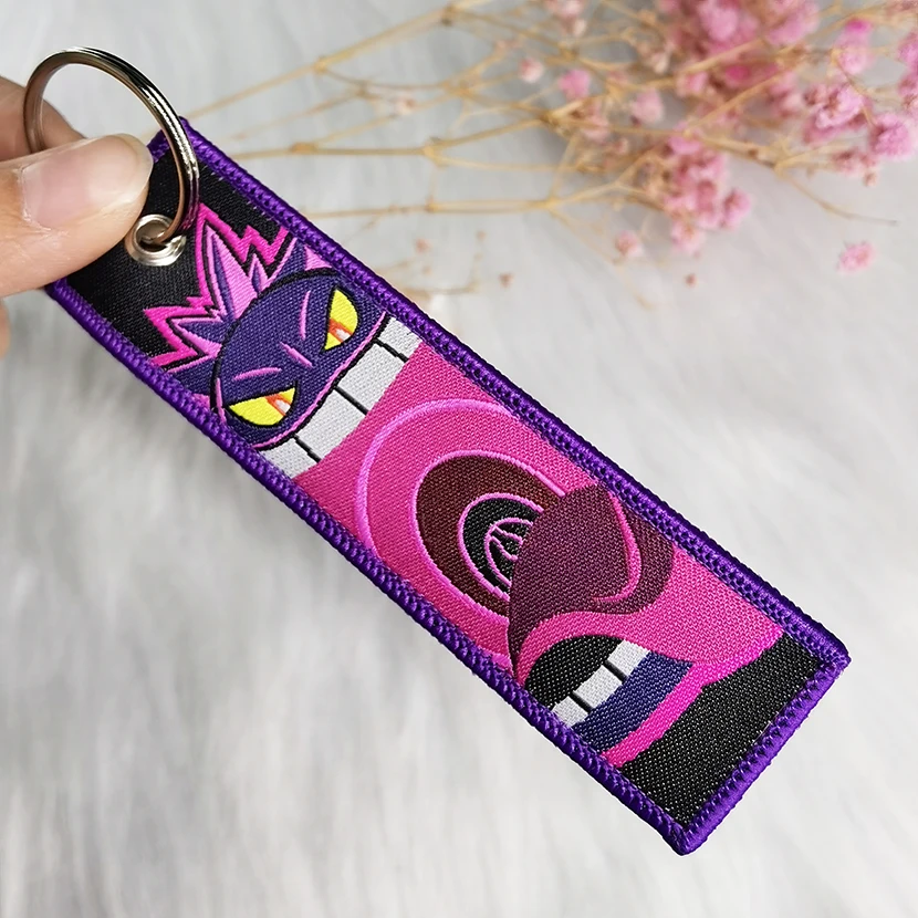Hot Sale Anime Cheap Key Tag Woven Motorcycle Flight Label Jet Tag Fabric Woven Brand Embroidered Keychain