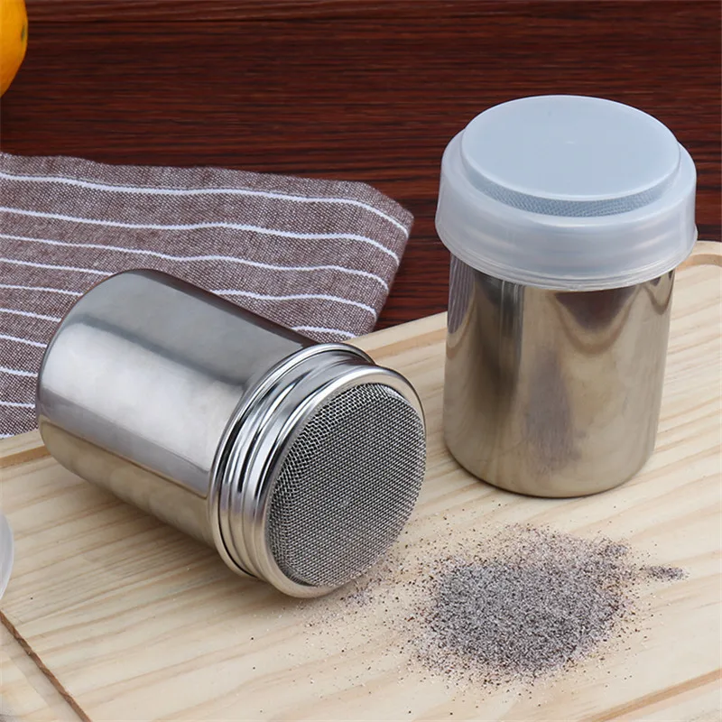 Powdered Sugar Shaker Duster Cinnamon Shaker Flour Sifter 7oz Stainless Steel Fine Mesh Dredges Shakers bottle