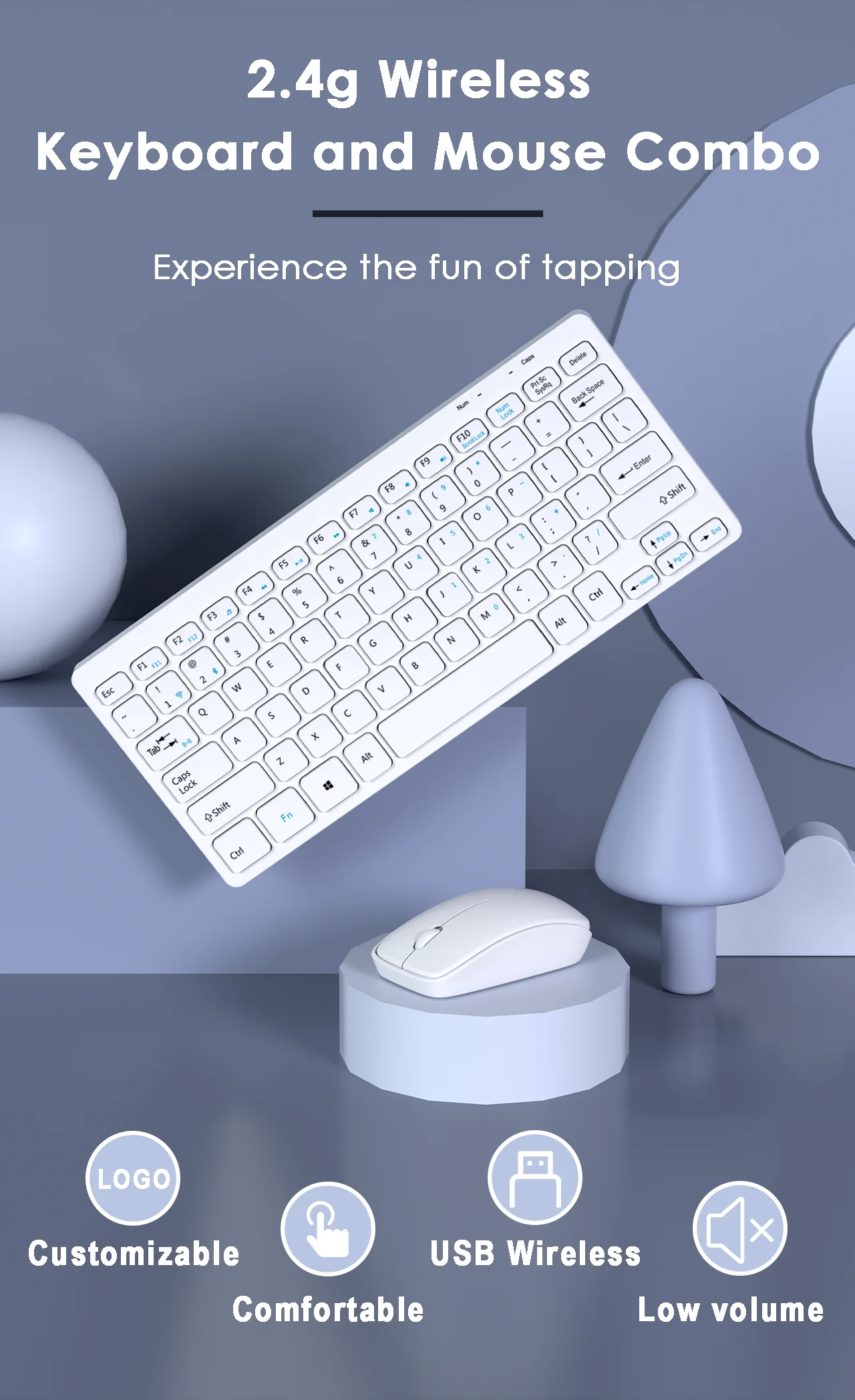 Оптовая продажа, дешевый офисный компьютер с 78 клавишами, 2,4g, беспроводная клавиатура и мышь