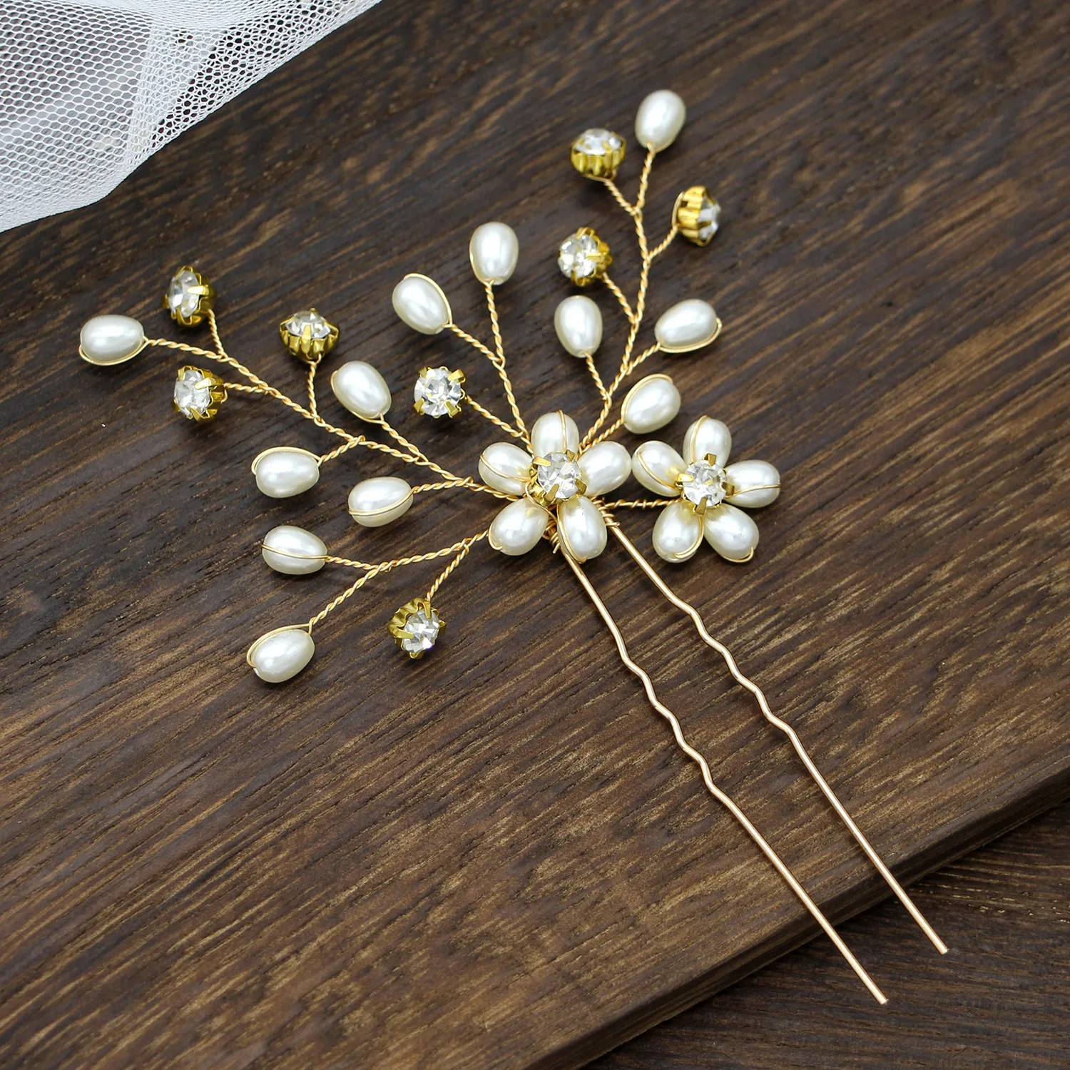 MP016 Hot Selling Fashion Bridal Flower Hairpins Women Handmade Pearls Hairpin Bridal Hair Accessories