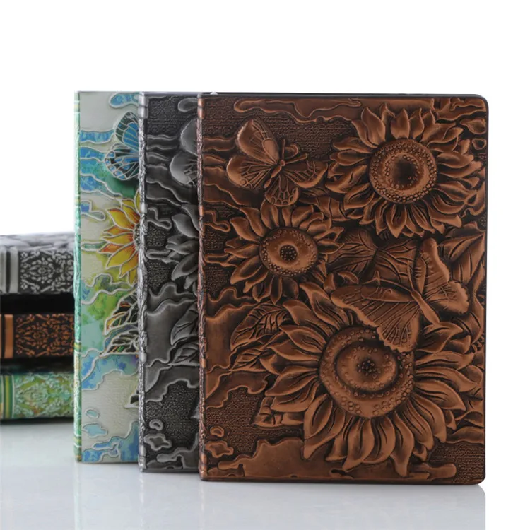 Antique A6 Pocket Mini Journal Diary, Sunflower Creative 3D Embossed PU Leather Notebook - Copper