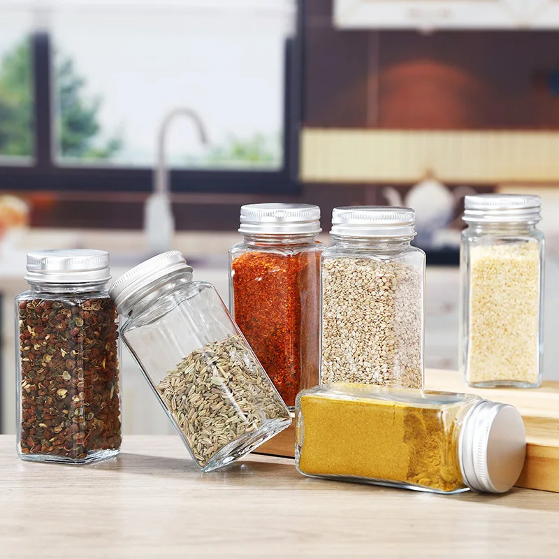 Wholesale 120ml Glass Salt Pepper Seasoning Jar 4oz Square Spice Glass Container Bottle spice jars