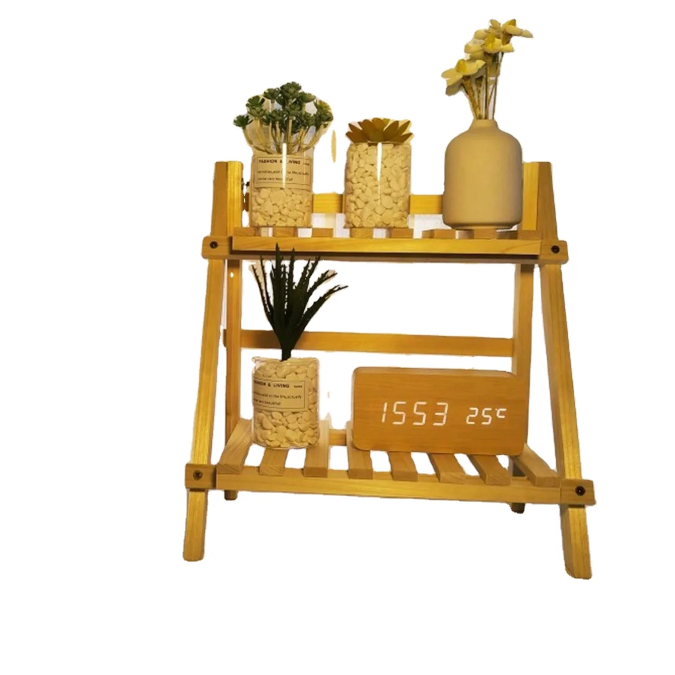 Multi-Functional Custom Logo Design Bamboo Wooden Book Rack and Desk Shelf Organizer with Table Decor for Desk Storage