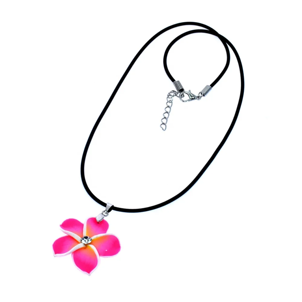 Hot selling colorful polymer clay flower necklace hawaii plumeria chocker pendant necklace