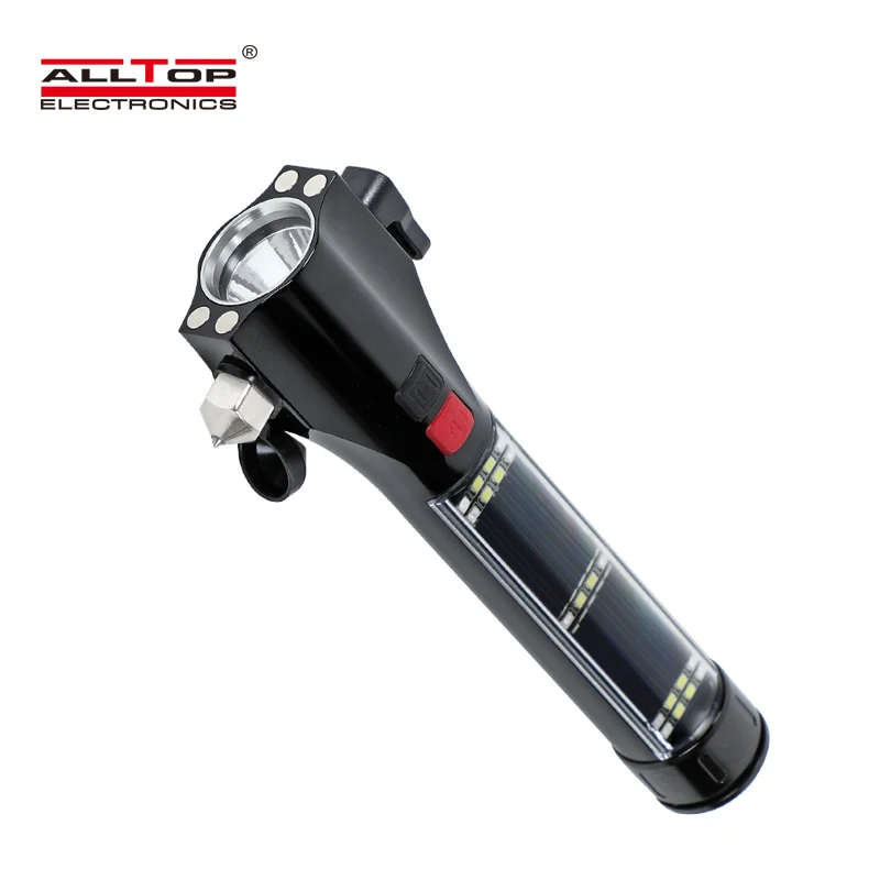ALLTOP Multifunctional Usb Rechargeable Aluminum Red Blue White Smd 8w with Emergency Hammer Solar Tactical Led Torch Flashlight