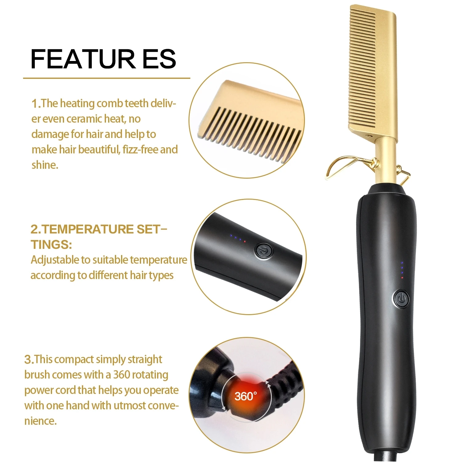Titanium Flat Irons Hair Straightener 2 In 1 Electric Hot Comb Quick Hair Styler Portable Hair Brush Straightener