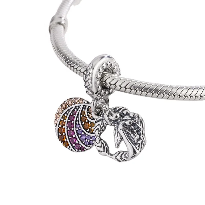 high quality frozen elsa queen dangle charm pave colorful gradual change rhinestone anime pendants