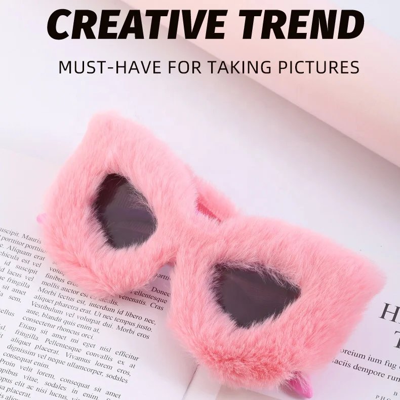 Fashion Soft Fur Velvet Womens Sunglasses Oversized Cat Eye Customized Shades Sun Glasses Trendy Ladies Winter Sunglasses