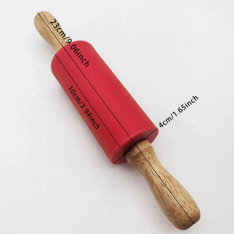 Wholesale Mini Silicone Embossing Rolling Pin For Noodle And Fondant Silicone Rolling Pin With Wooden Handle