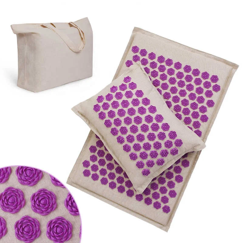 Natural Linen Yoga Yantra Foot Shakti Lotus Spikes Massage Acupressure Mat