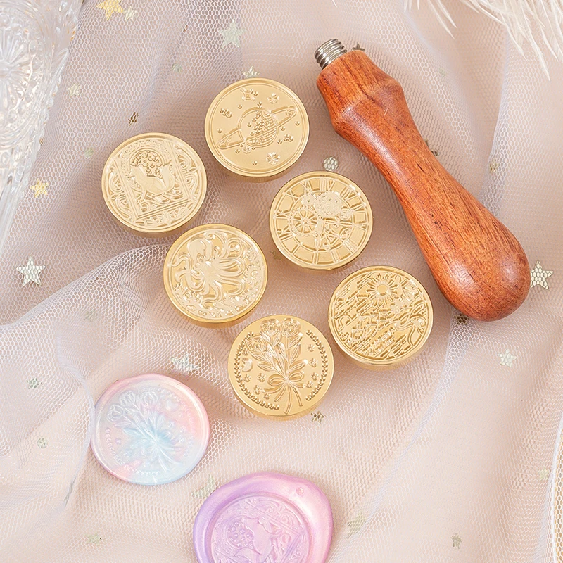 2.5cm Embossed Wax Seal Stamp with Wooden 2pc/set Handle Vintage Sealing Head Balloon Cards Envelopes Scrapbooking Supplies