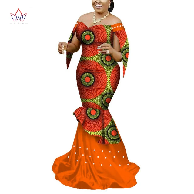 Wholesale African Clothing Dresses Women Traditional African Print Pearl Strapless Lady Plus Size Clothing Party Wedding