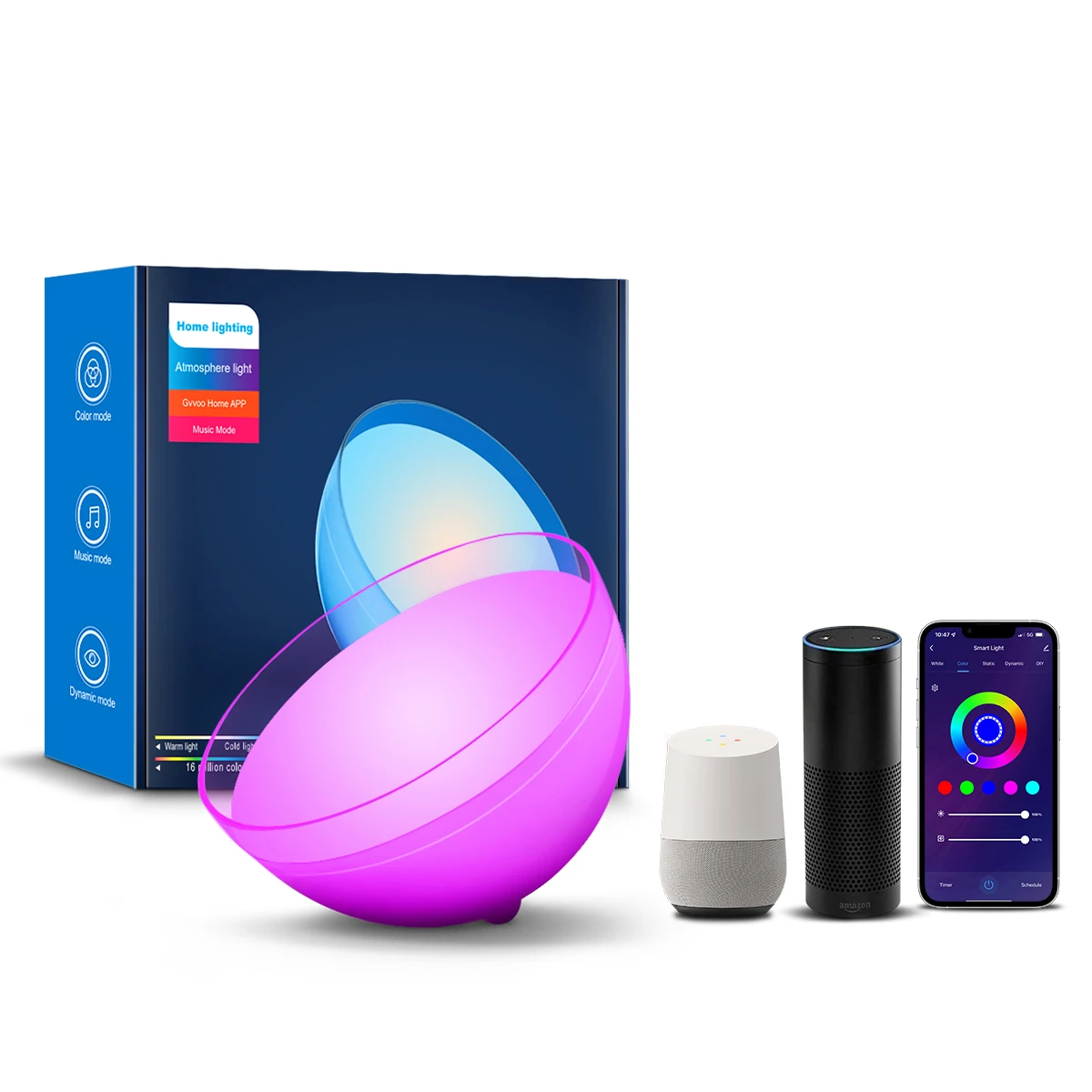 Round colorful RGB doodle smart desktop Atmosphere light wifi pick up sound control rhythm light bedside small night light